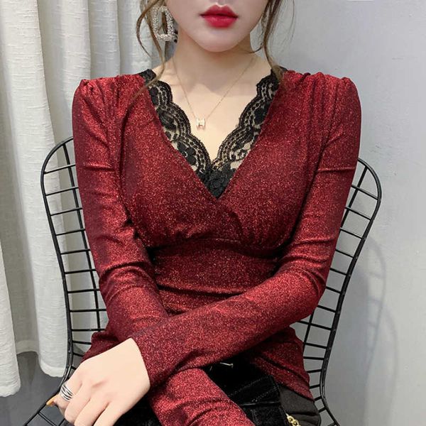 

fashion woman blouses lace v-neck blouse women shirt women long sleeve blouse women womens and blouses c629 210602, White