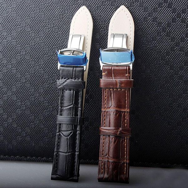 

watch bands black brown width 14mm 16mm 18mm 20mm 22mm 24mm durable leather strap silver stainless steel butterfly buckle band