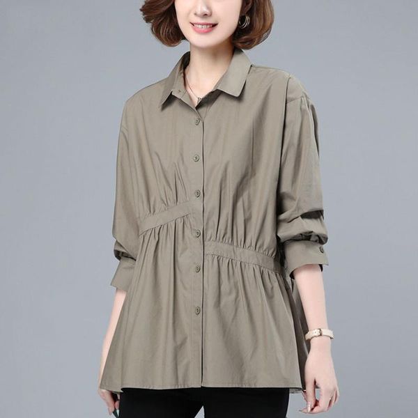 

women's blouses & shirts 2021 summer arts style women turn-down collar half sleeve loose drawstring design vintage blouse casual femme, White