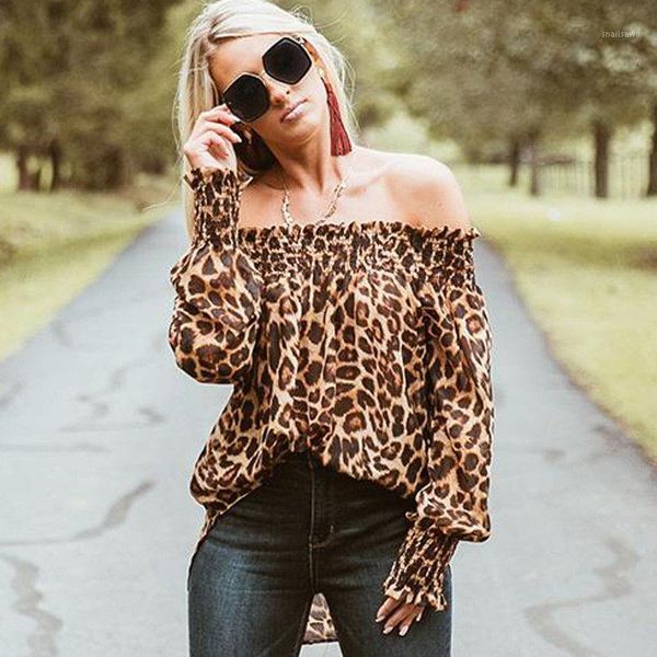 

women's blouses & shirts fashion women off shoulder blouse ladies summer loose casual leopard print blusas mujer de moda 2021, White