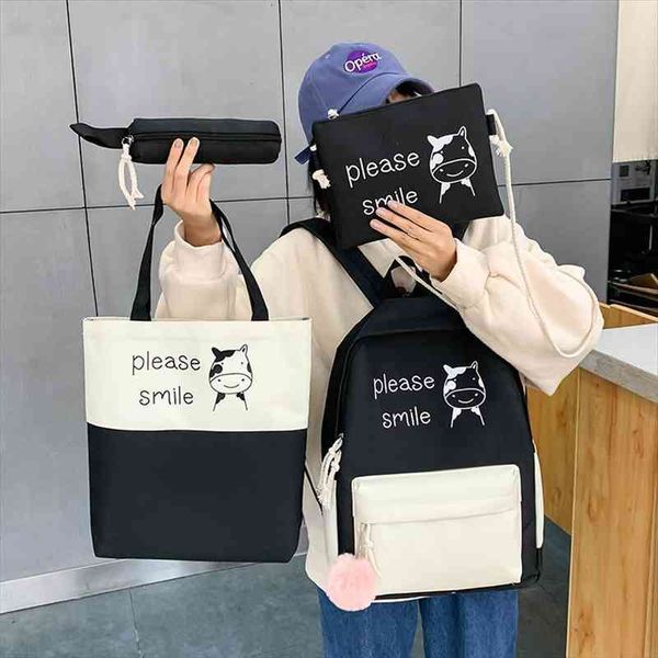 

4 pcs sets canvas schoolbags school bag for teenage girls women backpack teenager female shoulder bags