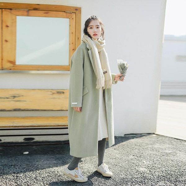 

women's wool & blends jacket women coat green woolen for winter artistic veste manteau femme, Black