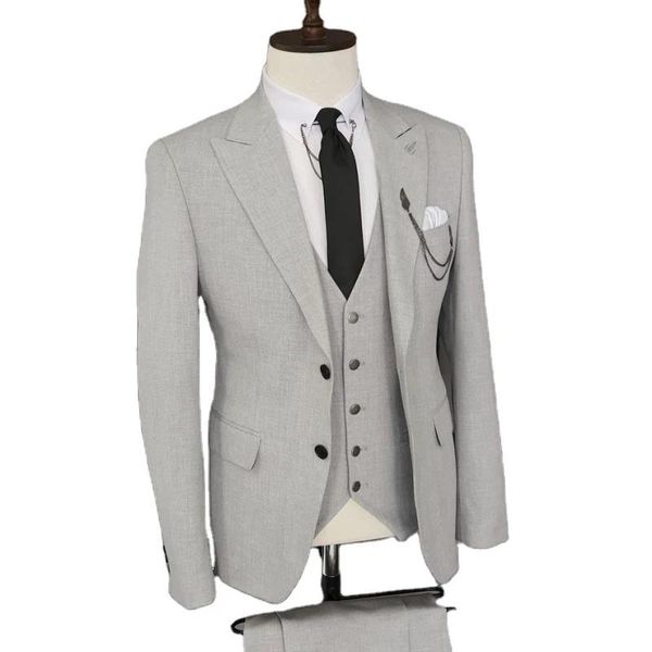 

men's suits & blazers costume homme light grey wedding men tuxedos slim fit groom prom terno masculino 3 pcs blazer jacket+pant+vest, White;black