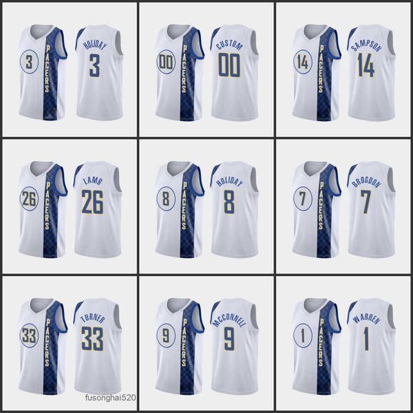 

printed custom indianapacersmen t.j. warren jeremy lamb victor oladipo malcolm brogdon myles turner customcitywhite jersey, Black