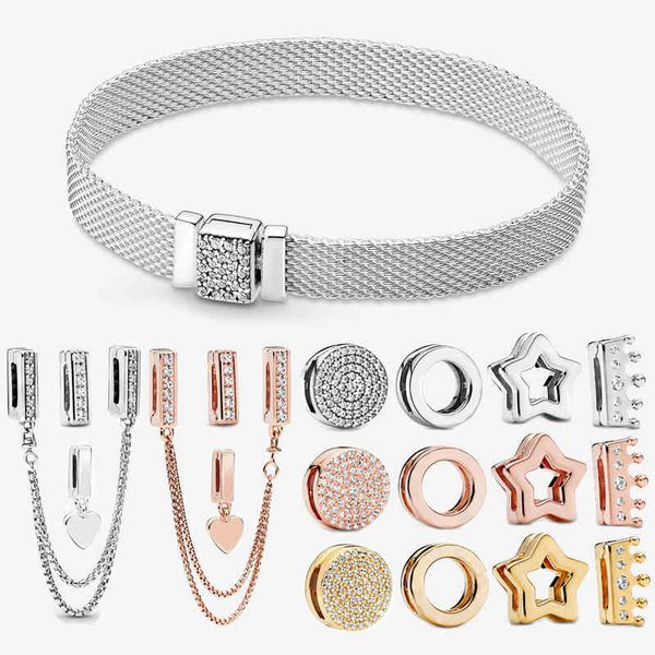 

new s925 sterling silver color bracelet diy charms bracelet fit original women reflexions bead luxury jewelry gifts, Golden;silver
