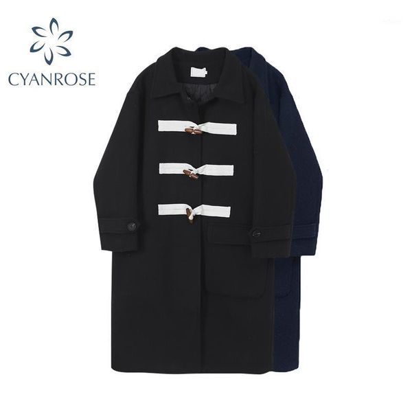 

women's wool & blends coat winter 2021 autumn fashion elegant thick warm black loose soft long tweed woolen outerwear female