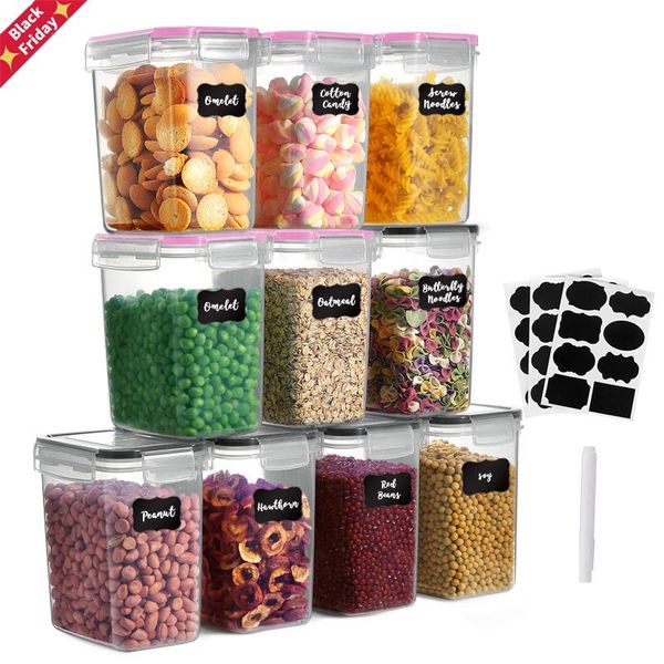 

4/8/10 pieces set kitchen storage box vacuum lid organizer container transparent sealed plastic clear bottles & jars