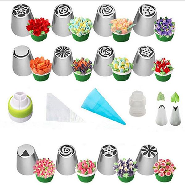 

baking & pastry tools 27pcs/set russian cake decorating stainless steel cream nozzles bag flower nozzle set diy
