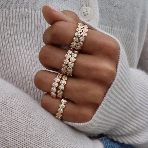 

wedding rings 3 color heart cubic zirconia cz eternity stacking band ring sparking bling fashion engagement bands, Slivery;golden