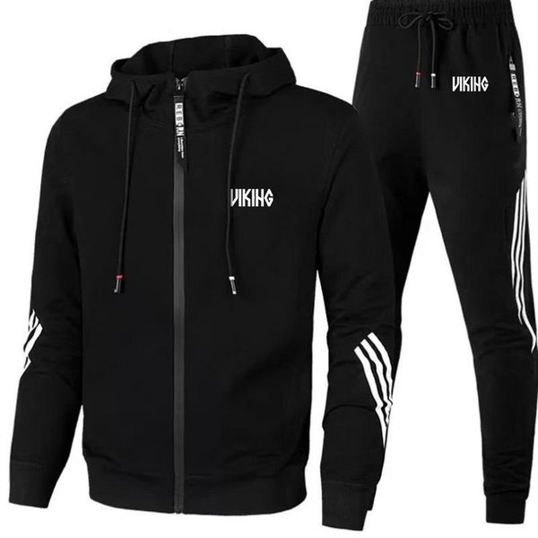 

jogging clothing 2021 odin symbols autumn men tracksuit hooded jogger running outdoor sport wear fitness harajuku print comfortable, Black;red