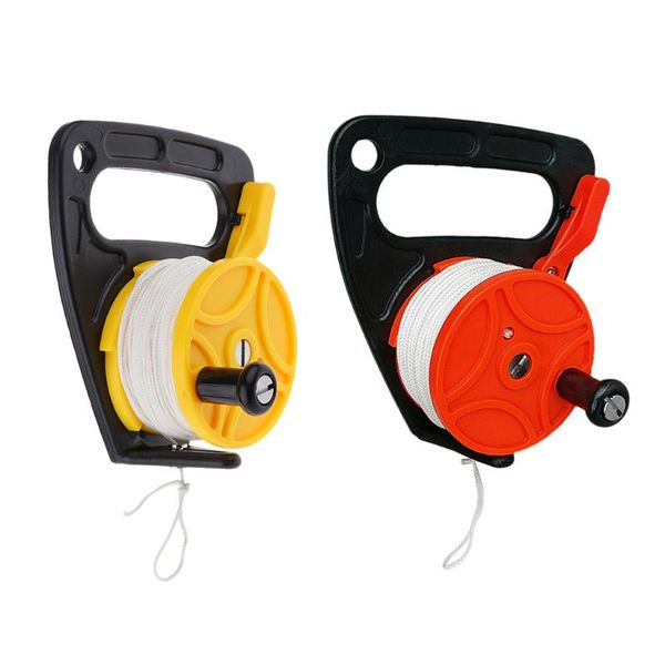 

pool & accessories set 2 orange + yellow plastic scuba diving multi purpose dive wreck reel kayak anchor with handle, 150ft line, thumb stop