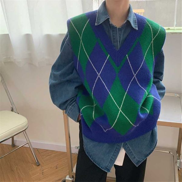 

colorfaith autunm winter women sweater pullover vest sleeveless oversized knitted checkered vintage lady swv1397jx 211009, Black;white