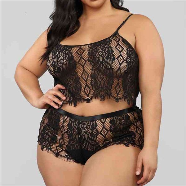 

ladies lace underwear lingerie set sling sleeveless hollow out transparent backless comfort two piece suit femme black, Gray