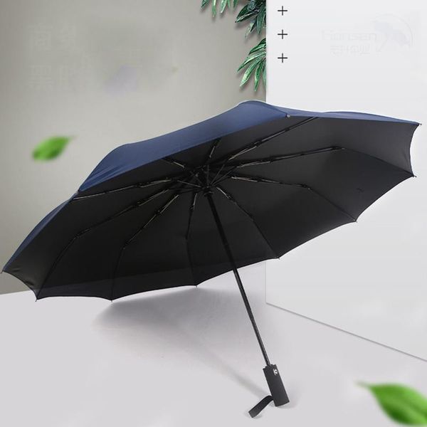 

umbrellas ten bones fully automatic black glue sunny umbrella fold men and women business rain dual use tri-fold
