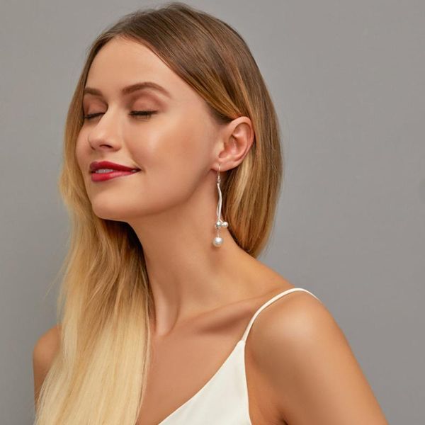 

dangle & chandelier modyle small metal beads earrings long drop women party statement hanging fashion jewelry, Silver