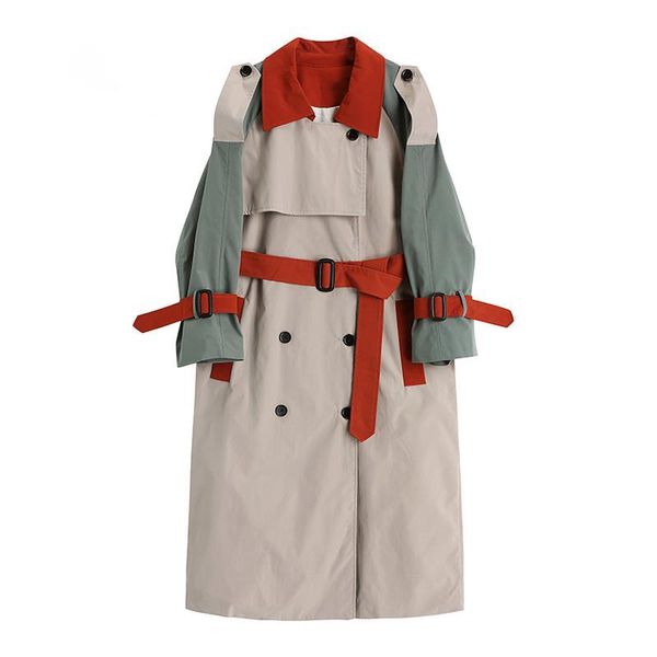 

women's trench coats 2021 autumn long sleeve women coat fashion double breasted casual slim belt cloak windbreakers female, Tan;black