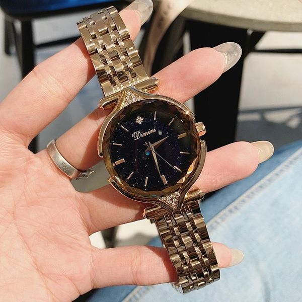 

wristwatches women watches fashion ladies rose gold dress watch woman causal clock starry face montre femme, Slivery;brown