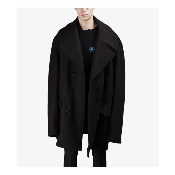 

men's trench coats autumn/winter big lapel solid color ultra loose silhouette medium long woolen overcoat, Tan;black