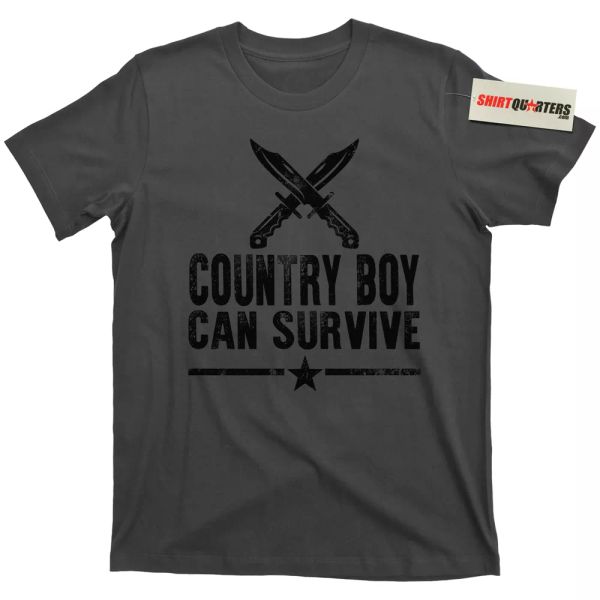 

Hank Williams Jr Country Boy Can Survive hunting fishing outdoors tee T Shirt, White;black