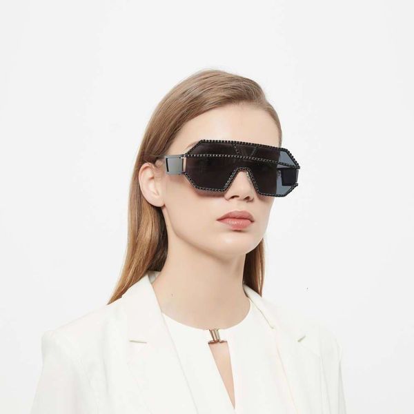 

highend accessories gafas custom luxury rhintone shad one piece women river big metal frame uv light glass trendy sunglass, Black