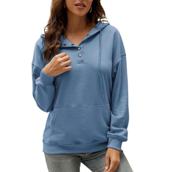 

women's hoodies & sweatshirts casual women oversize button down long sleeve drawstring pullover v neck lady fall sweatshirt streetwear, Black