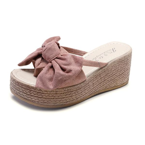 

slippers sweet bow-knot women ladies high heels creepers flats cozy slides platform sandals wedges beach shoes loafers, Black