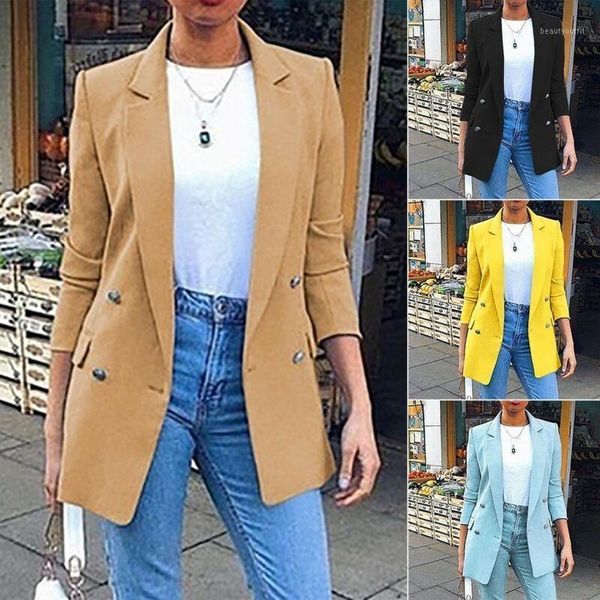 

women's suits & blazers womens long sleeve slim blazer fashion jacket work formal office suit lapel coat mid-length elegant women, White;black