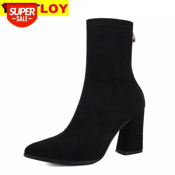 

boots women pointed toe high heel non-slip back zipper casual party ankle boots size 34-39 #0a5a