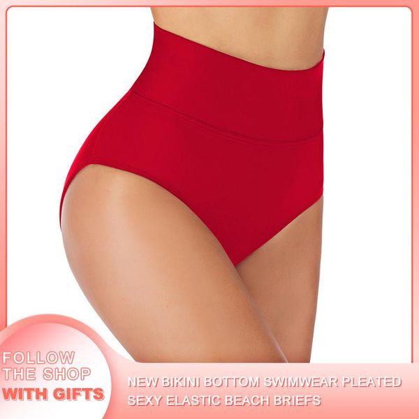 

two-piece suits 2021 women's swimsuit bikini bottom swimwear pleated swimming trunks lady elastic buttocks beach briefs