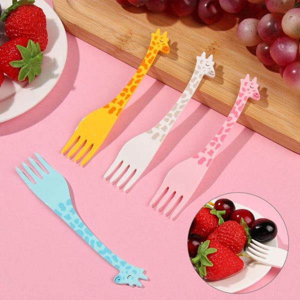 

forks snack cake dessert salad pick toothpick cartoon giraffe fruit tableware 12 pcs/set