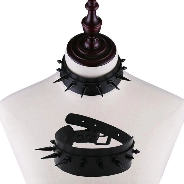 

spiked necklace rivet collar black pu leather choker women punk chocker gothic jewelry chokers witch accessories club party, Golden;silver