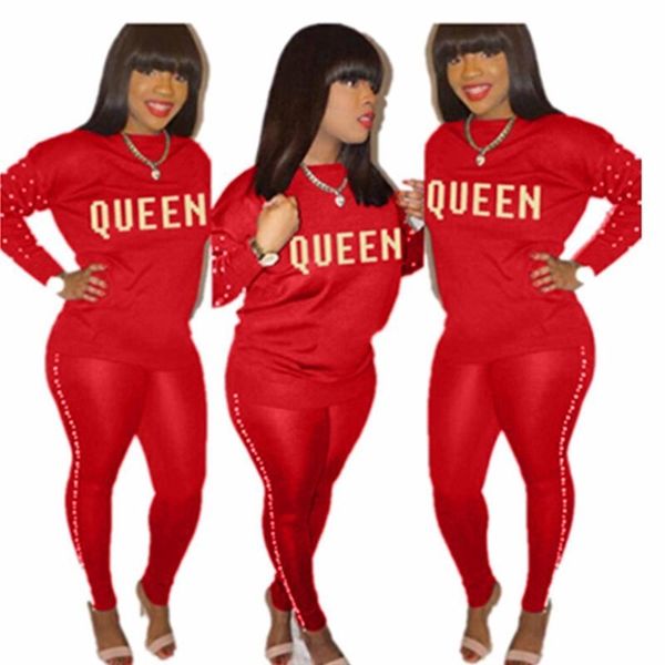 

women's two piece pants s-3xl large size 2021 pearl gilding printing leisure paper suit autumn and winter pattern 2 set women, White