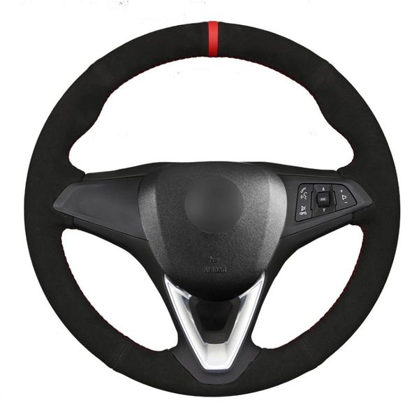 

steering wheel covers hand-stitched red marker black suede car cover for astra (k) corsa (e) crossland x grandland insignia