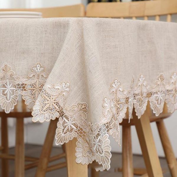 

table cloth modern simple cotton linen tablecloth pastoral solid dining lace dustproof cover towel tea runner