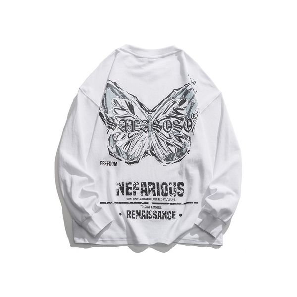 

1rozton 21 autumn fashion brand butterfly print long sleeve t-shirt men's hip hop loose bf style couple casual sweater, Black