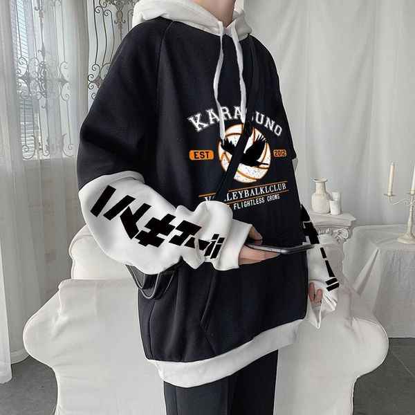 

men's hoodies & sweatshirts anime haikyuu karasuno volleybalal club logo cartoon graphic women's winter harajuku casual oversized, Black