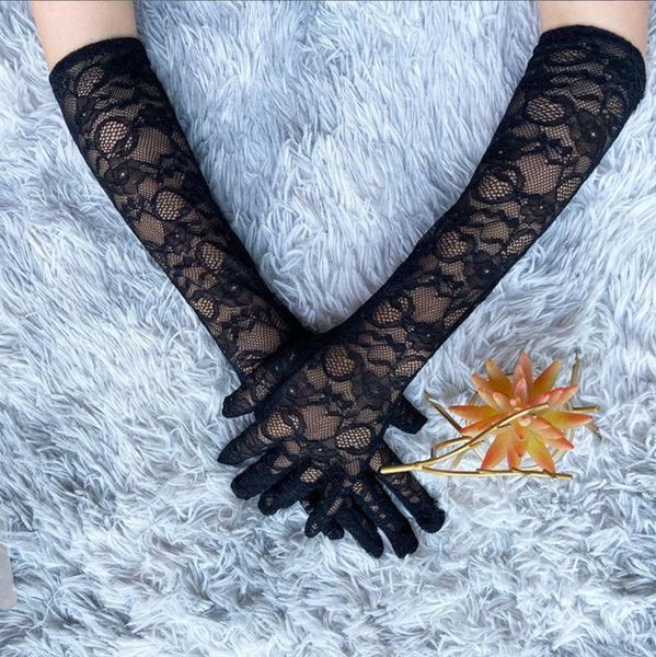 

five fingers gloves cool lace summer ladies fashion mid-length stretch riding sunscreen low lady stage performance, Blue;gray