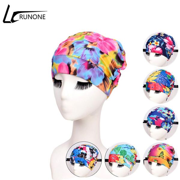 

pure color long release swimming caps for hair cap ladies pool spa pleated earmuffs