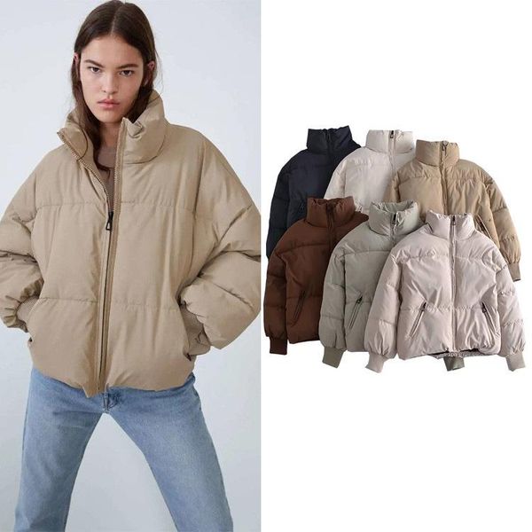 

women's down & parkas korean leisure thick jacket women men solid color zip up long sleeve stand collar oversized casual streetwear spo, Black