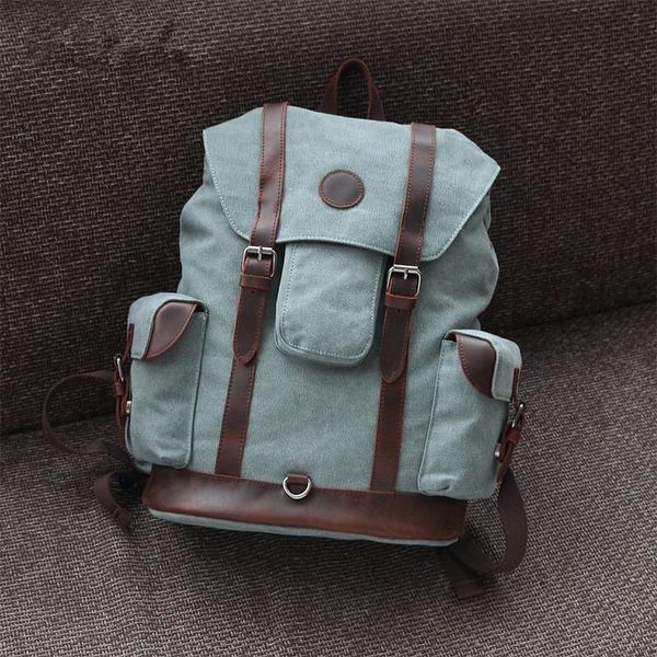 

backpack men canvas vintage casual large capacity travel rucksack leather bagpack school bookbag with lapcomputer backpacks