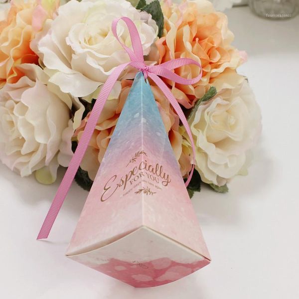 

gift wrap 20/50pcs pyramid style candy box flower wedding dragee carton cardboard cookie chocolate wrapping with ribbon1