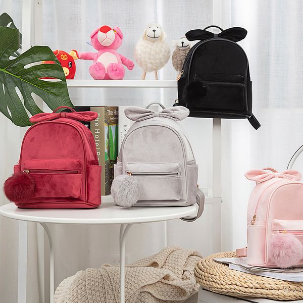 

korean pure color girl rabbit ear backpack fashion veet short psh backpack