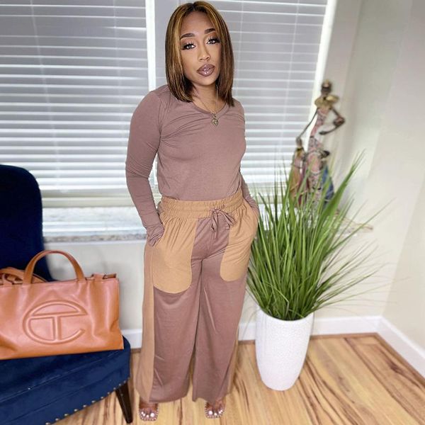 

women's two piece pants autumn winter women loungewear sets loose shirt & pocket patchwork wide leg suit sportwear tracksuit, White