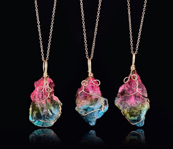 Arco-íris Pedra Pingente Colar de Jóias Natural Quartzo Pedra de Quartz Cristal Gemstone Colares Presente Para As Mulheres Menina