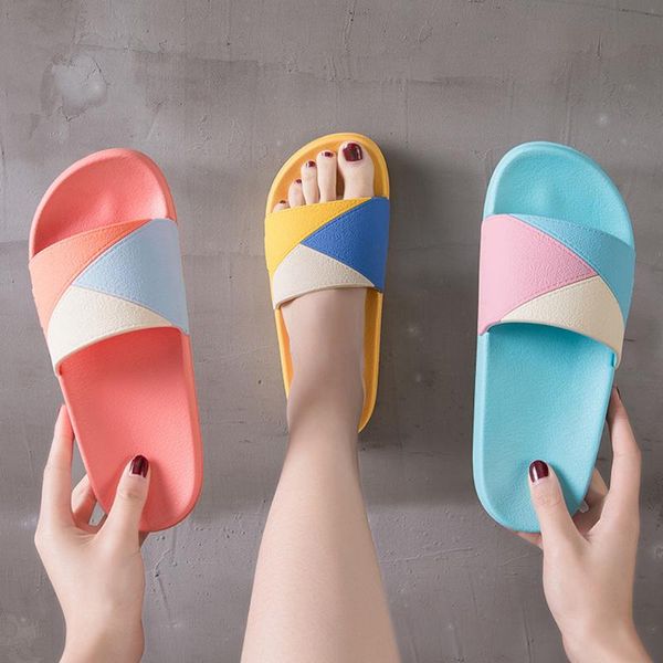 

slippers women's fashion couples mixed colors house non-slip indoor shoes open toe breathable bathroom summer sandals, Black