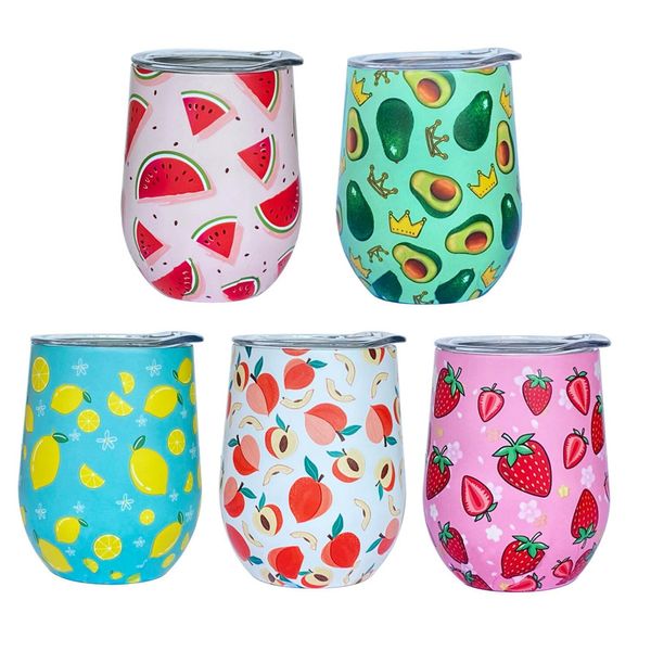 Cópia da fruta 12oz copos de vinho copos de copos de aço inoxidável parede dupla vácuo isolado cerveja de viagem caneca com tampas de vedação