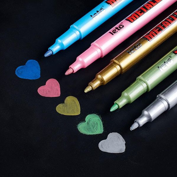 

highlighters color midliner metallic highlighter gold silver cute pen set art supplies pastel marker office school stationery drwning phone, Black;red