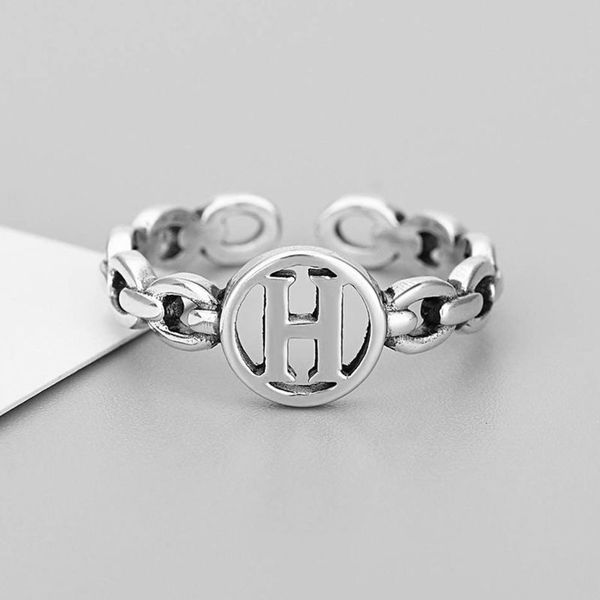 

ring fashion old silver simple hollow english letter open straight