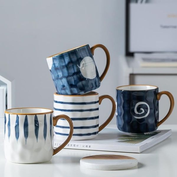 

mugs midoshark coffee ocean wind hand kneading ceramic milk cup blue & white