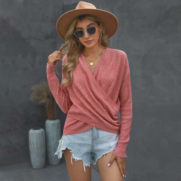 

cross v-neck sweater autumn and winter pure color long sleeve, White;black